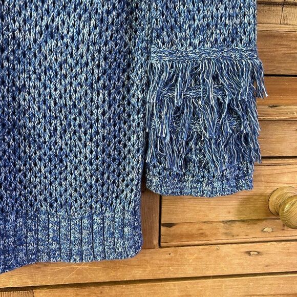 Women's Tyler Boe 8 Blue White Open Knit Fringe Sleeve Sweater - Picture 5 of 10